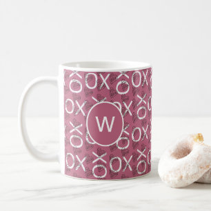 Monogrammed Hugs Kisses XOXO Pink Coffee Mug