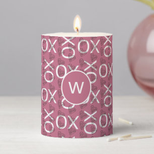 Monogrammed  Hugs Kisses XOXO Pink Romantic Pillar Candle