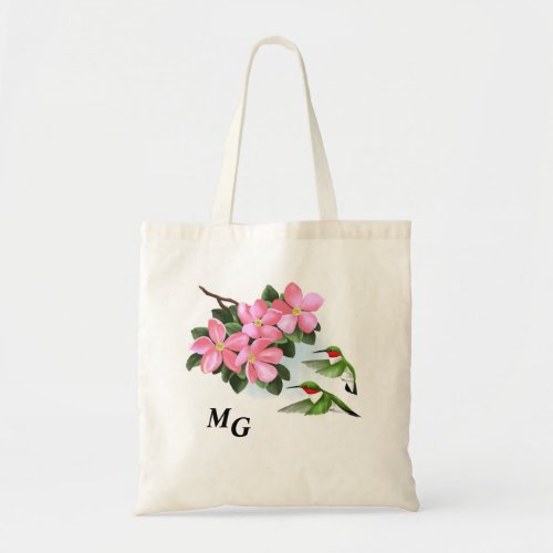 Monogrammed Hummingbird and Flower Tote Bag