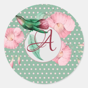 Monogrammed Hummingbird Mint Green Pink Decor Cake Classic Round Sticker