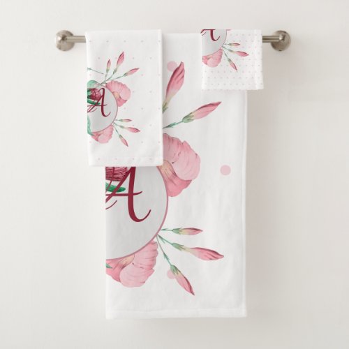 Monogrammed Hummingbird Pink Mint Floral DECOR Bath Towel Set
