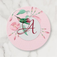 Monogrammed Hummingbird Pink Mint Floral Gift Tags