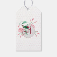 Monogrammed Hummingbird Pink Mint Floral Gift Tags