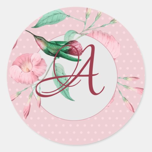Monogrammed Hummingbird Pink Mint Floral Gift Tags