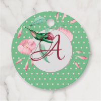 Monogrammed Hummingbird Pink Mint Floral Gift Tags