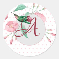 Monogrammed Hummingbird Pink Mint Floral Gift Tags