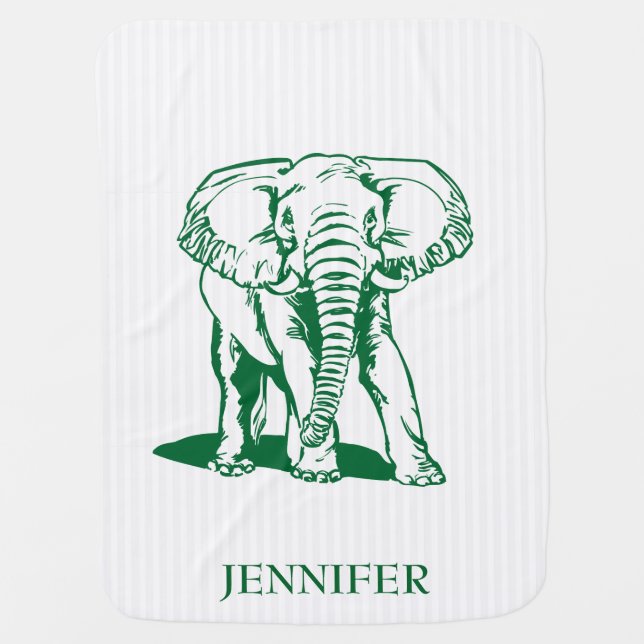 Monogrammed Hunter Green Elephant Swaddle Blanket (Front)