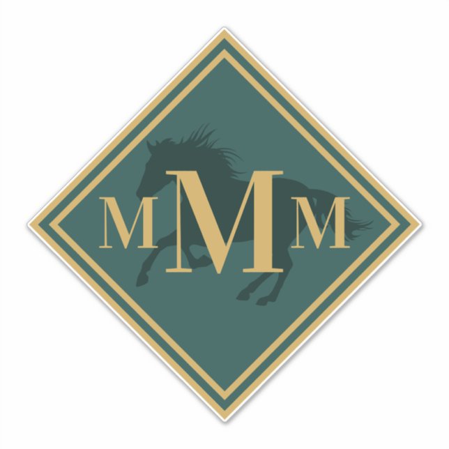 Monogrammed Hunter Green+ Gold Horse Tack Trunk Sticker (Front)