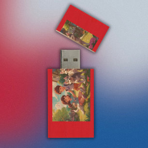 Monogrammed Husky Dogs having fun with kids Wood Flash Drive