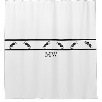 Monogrammed In Black And White With Flowers Shower Curtain by colorwash at Zazzle