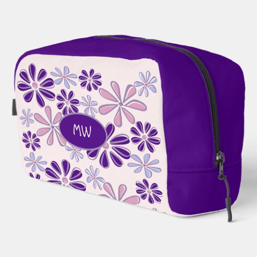 Monogrammed Indigo Pink Flower Doodle Pattern Dopp Kit