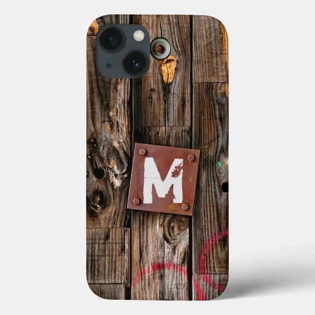 Monogrammed Industrial Rustic Wood Pattern Case-Mate iPhone Case (Back)