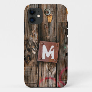 Monogrammed Industrial Rustic Wood Pattern iPhone 11 Case