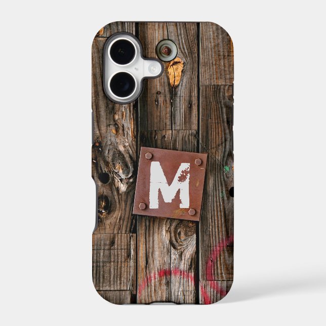 Monogrammed Industrial Rustic Wood Pattern Iphone Case (Back)
