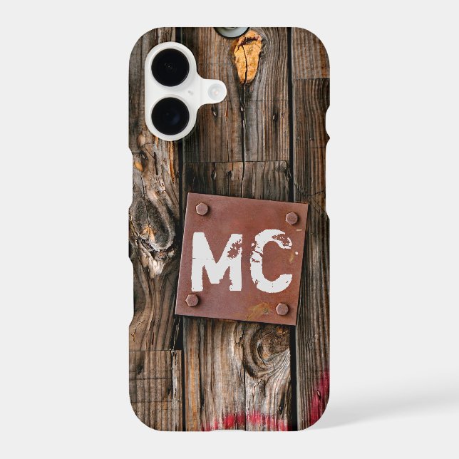 Monogrammed Industrial Rustic Wood Pattern Iphone Case (Back)