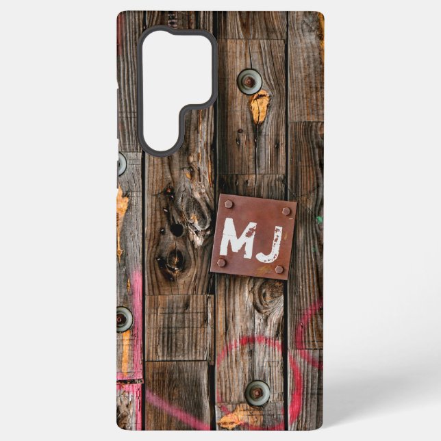 Monogrammed Industrial Rustic Wood Pattern Samsung Galaxy Case (Back)