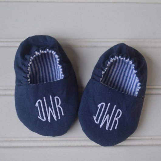 Monogrammed Infant Shoes in Navy & White Striped (Front)