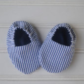 Monogrammed Infant Shoes in Navy & White Striped (Inside-Out)
