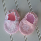 Monogrammed Infant Shoes in Pink & White Striped (Inside-Out)