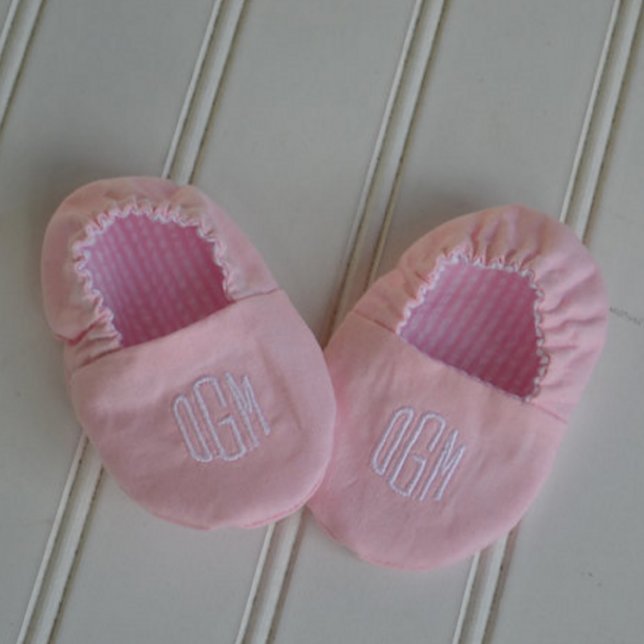 Monogrammed Infant Shoes in Pink & White Striped (Front)
