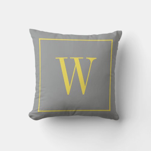 Monogrammed Inital Modern Trendy Gray Yellow Throw Pillow