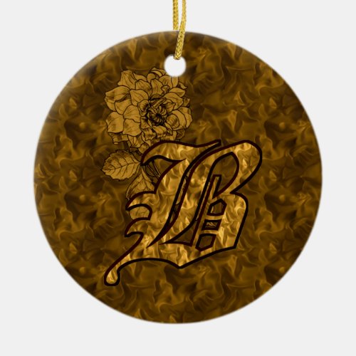 Monogrammed Initial B Gold Peony Ornament