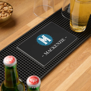 Monogrammed Initial black and white Bar Mat