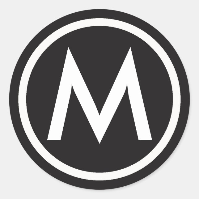 Monogrammed Initial Black and White Letter Sticker (Front)