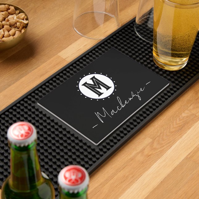 Monogrammed Initial black and white Personalized  Bar Mat (Insitu (Bar 2))