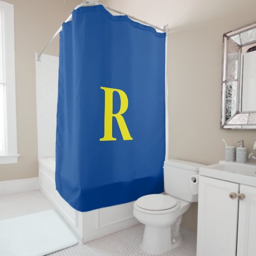 Monogrammed Initial Blue Yellow Colorful Classy Shower Curtain