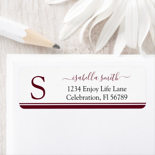 Monogrammed Initial Burgundy Return Address Label (Insitu)