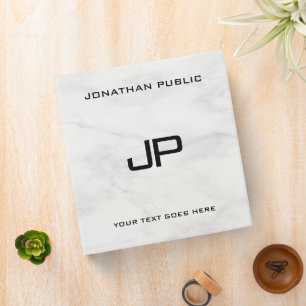 Monogrammed Initial Custom Template White Marble 3 Ring Binder