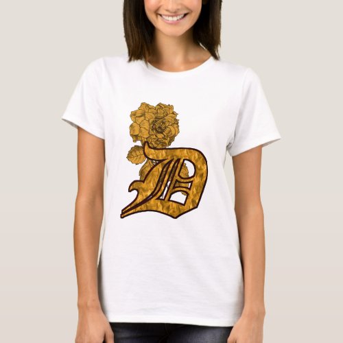 Monogrammed Initial D Gold Peony T Shirt