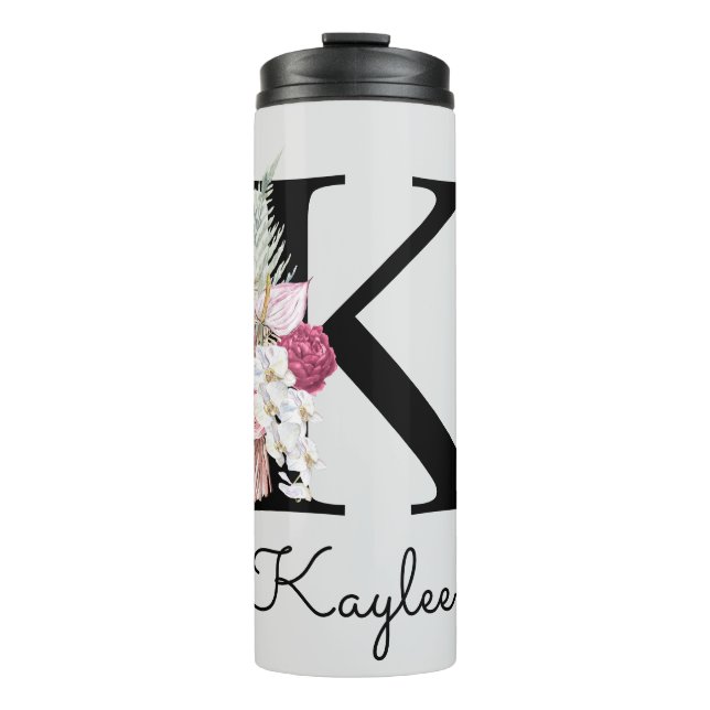Monogrammed Initial K Pink Boho Floral Thermal Tumbler (Front)