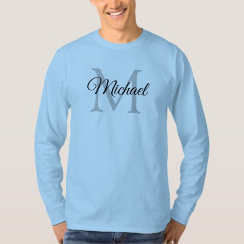 Monogrammed Initial Letter Name Mens Light Blue T_Shirt