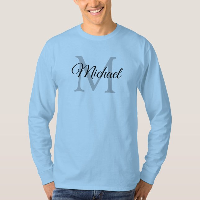 Monogrammed Initial Letter Name Men's Light Blue T-Shirt (Front)