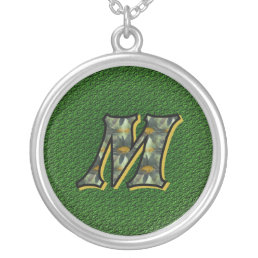 Monogrammed Initial M Daisies Design Necklace