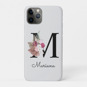 Monogrammed Initial M Pink Boho Floral iPhone 11 Pro Case