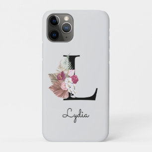 Monogrammed Initial M Pink Boho Floral iPhone 11 Pro Case