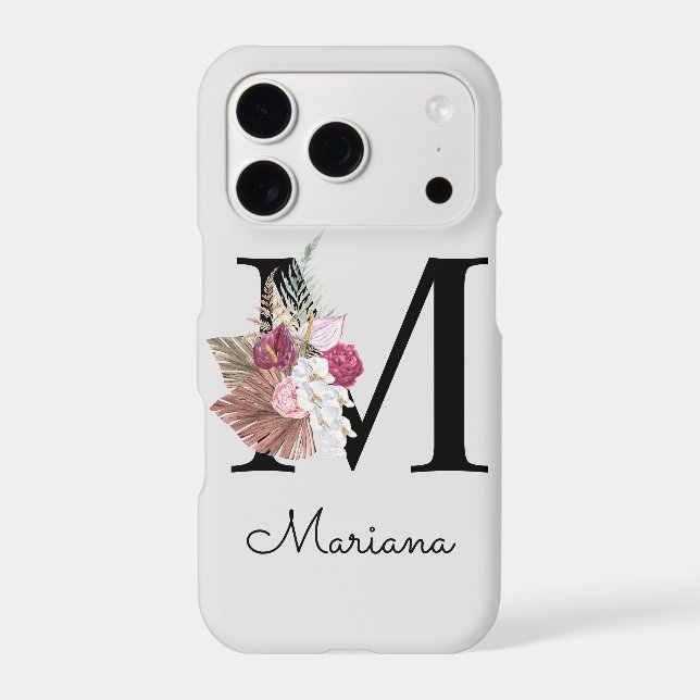 Monogrammed Initial M Pink Boho Floral Iphone Case (Back)