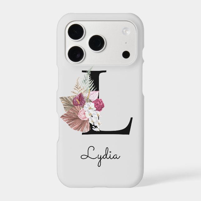 Monogrammed Initial M Pink Boho Floral Iphone Case (Back)