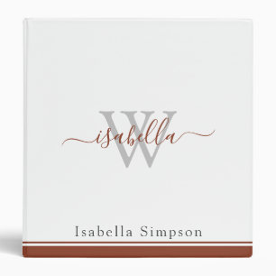 Monogrammed Initial Modern Script Rust 3 Ring Binder