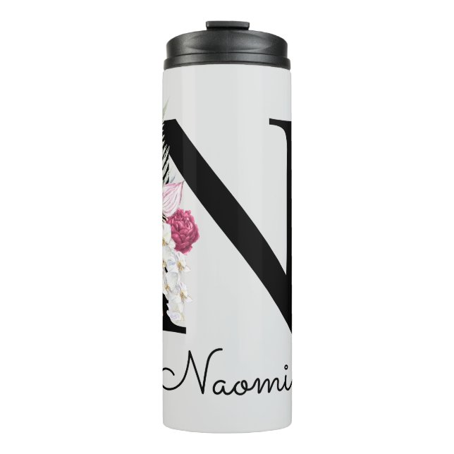 Monogrammed Initial N Pink Boho Floral  Thermal Tumbler (Front)