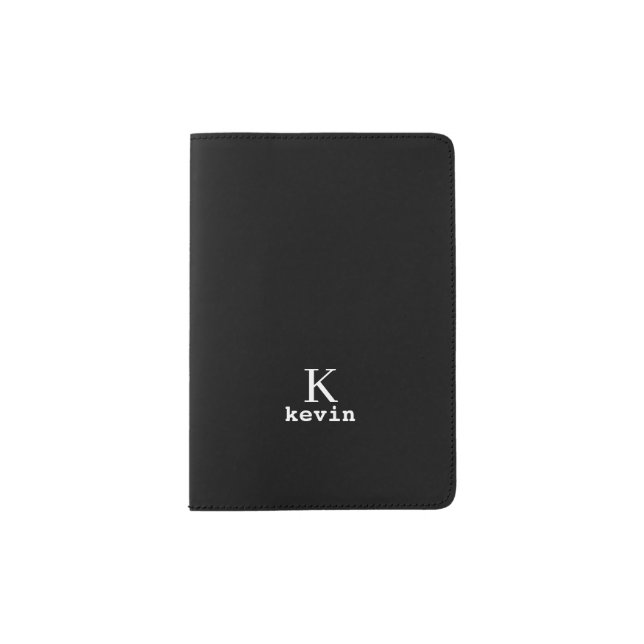 Monogrammed initial name modern black elegant passport holder (Front)