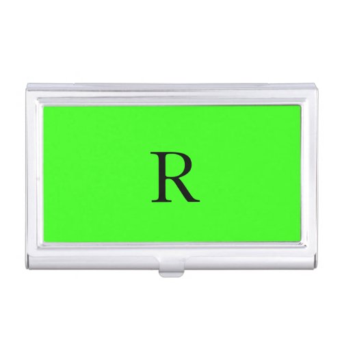Monogrammed Initial Name Personalized Neon Green Business Card Case