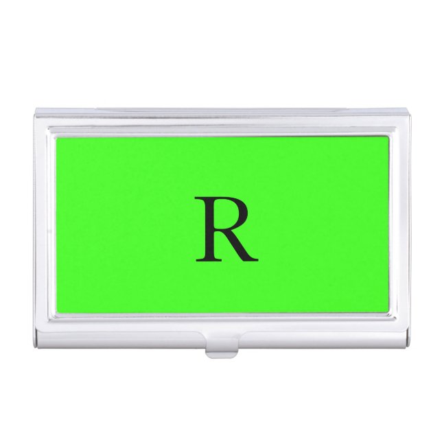 Monogrammed Initial Name Personalized Neon Green Business Card Case (Front)