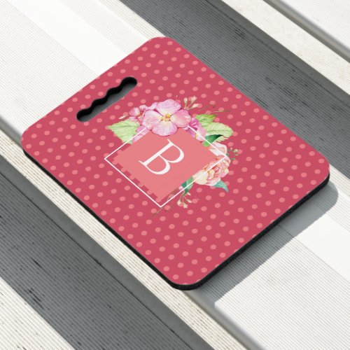 Monogrammed Initial Pink Dots Floral Stadium Seat Cushion