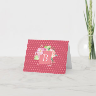Monogrammed Initial Pink Dots & Pink Coral Floral Card