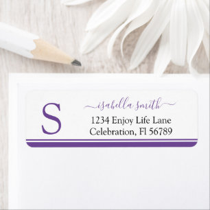 Monogrammed Initial Purple Return Address Label