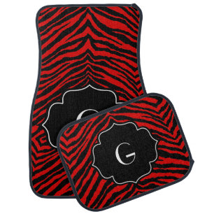 Monogrammed Initial Red Black Zebra Print Car Mat